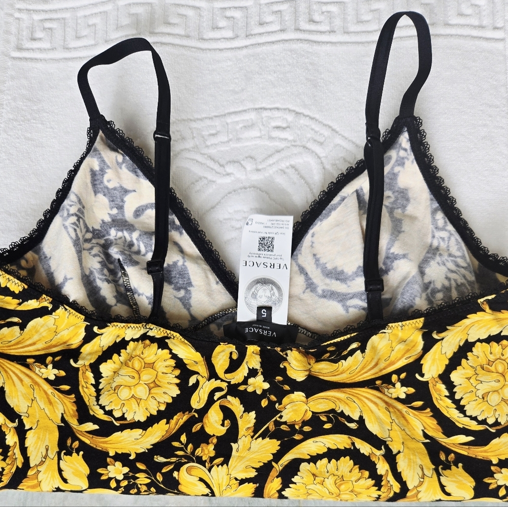 Versace Yellow and Black Floral Bralette 5/Large